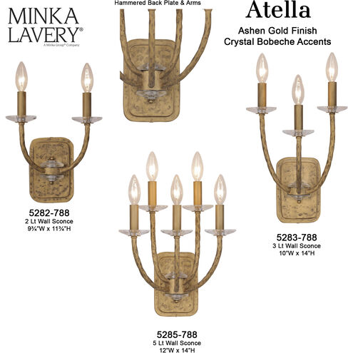Atella 3 Light 10 inch Ashen Gold Wall Sconce Wall Light